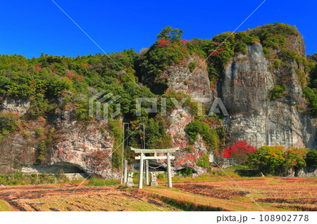 【大分県】晴天の本耶馬渓の紅葉（競秀峰） 108902778