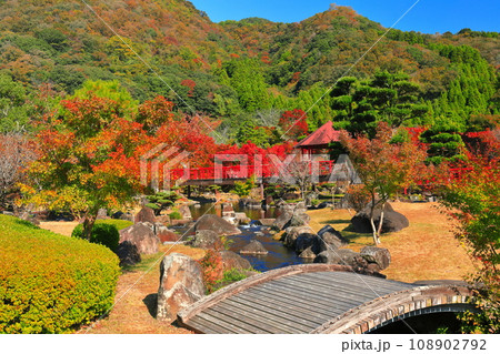 【大分県】快晴の溪石園の紅葉(耶馬溪ダム記念公園) 【大分県】快晴の溪石園の紅葉(耶馬溪ダム記念公園) 108902792
