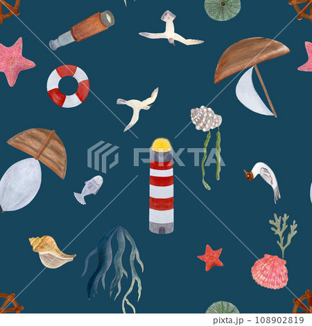 Watercolor underwater seamless pattern blue background Watercolor underwater seamless pattern blue background 108902819