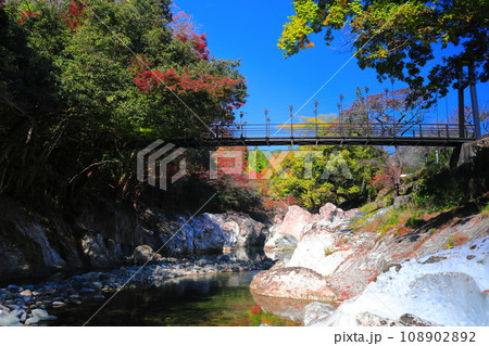 【大分県】快晴の猿飛千壺峡の紅葉（奥耶馬渓） 108902892