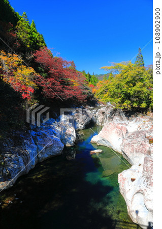 【大分県】快晴の猿飛千壺峡の紅葉(奥耶馬渓) 【大分県】快晴の猿飛千壺峡の紅葉(奥耶馬渓) 108902900