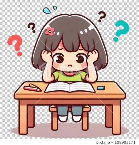 不會解決問題的女孩簡單可愛插畫 不會解決問題的女孩簡單可愛插畫 108903271