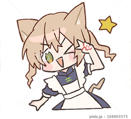 猫耳ツインテールメイドのかわいいスタンプイラスト 108903573