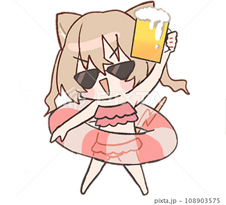 猫耳ツインテールのかわいいスタンプイラスト 108903575