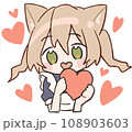 猫耳ツインテールメイドがハートを持ったかわいいスタンプイラスト 108903603