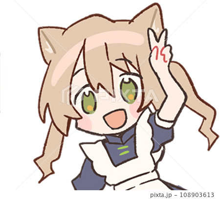 猫耳ツインテールメイドのかわいいスタンプイラスト 108903613