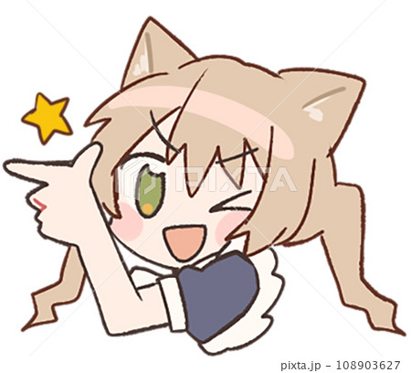 猫耳ツインテールメイドのかわいいスタンプイラスト 猫耳ツインテールメイドのかわいいスタンプイラスト 108903627