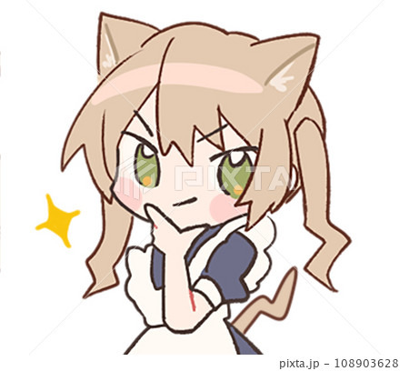 猫耳ツインテールメイドのかわいいスタンプイラスト 108903628
