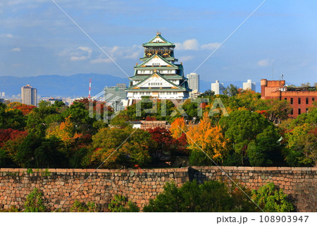 【大阪府】晴天の大阪城と紅葉 108903947