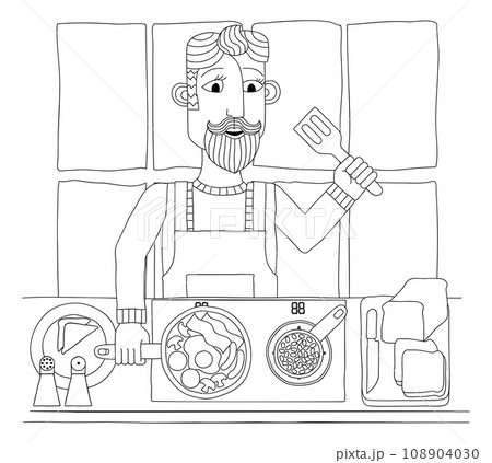 Man Cooking Food Fried English Breakfast Kitchen 108904030