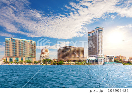 Colorful view of luxury center of Cairo with Skyscrapers on the Nile, Egypt Colorful view of luxury center of Cairo with Skyscrapers on the Nile, Egypt 108905482