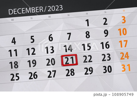 Calendar 2023, deadline, day, month, page, organizer, date, December, thursday, number 21 Calendar 2023, deadline, day, month, page, organizer, date, December, thursday, number 21 108905749