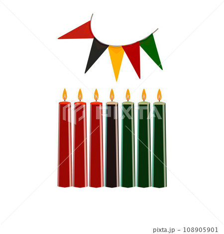 seven Kwanzaa candles. on an isolated white background, hand-drawn.  108905901