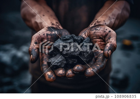 Male hands with black coal Male hands with black coal 108906835