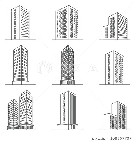 いろいろなビルの立体イラストセット 108907707
