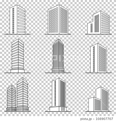 いろいろなビルの立体イラストセット 108907707