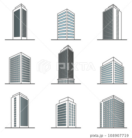 いろいろなビルの立体イラストセット 108907719