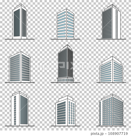 いろいろなビルの立体イラストセット 108907719