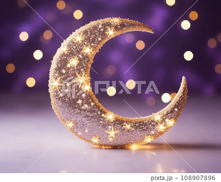 crescent on blurry background with shiny stars 108907896