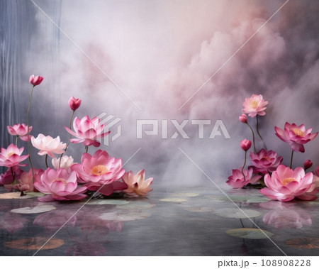 water lily pink on the background with clouds water lily pink on the background with clouds 108908228