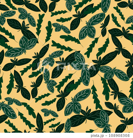 basil and green herbs hand drawn seamless pattern basil and green herbs hand drawn seamless pattern 108908308