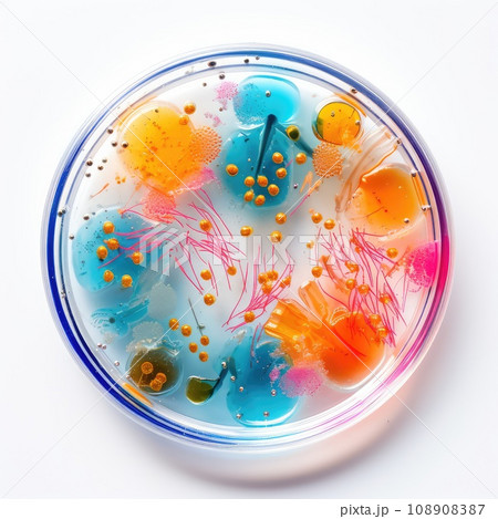Color Bacteria Culture in a Petri Dish, Microorganisms, Petri Dish and Culture Media with Bacteria Color Bacteria Culture in a Petri Dish, Microorganisms, Petri Dish and Culture Media with Bacteria 108908387