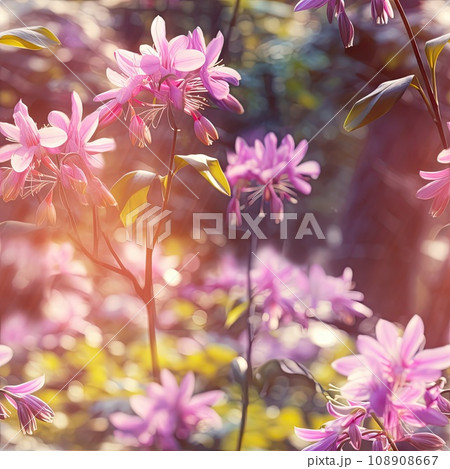 Wild Lilac Flowers Seamless Pattern, Beautiful Spring Purple Flowers in the Forest. Blooming Lilac 108908667