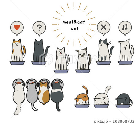 ごはんを食べる猫のセット 108908732