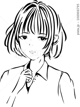 ショートボブのおしゃれな女の子の線画イラストのイラスト素材