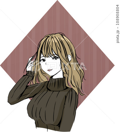 タートルネックのおしゃれな女の子のイラスト 108908804