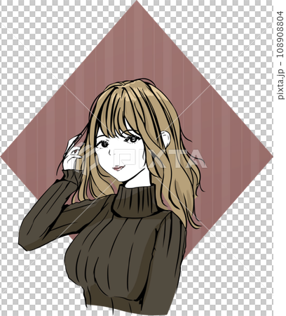 タートルネックのおしゃれな女の子のイラスト 108908804