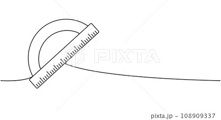 Protractor ruler, measuring tool, school supplies one line continuous drawing. Back to school continuous one line illustration. Protractor ruler, measuring tool, school supplies one line continuous drawing. Back to school continuous one line illustration. 108909337