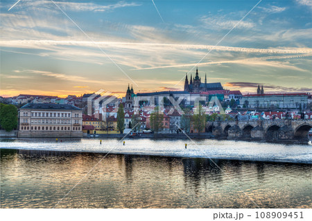 HDR image of view of Charles bridge over Vltava river and Gradchany (Prague Castle) and St. Vitus Cathedral HDR image of view of Charles bridge over Vltava river and Gradchany (Prague Castle) and St. Vitus Cathedral 108909451
