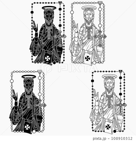 Apostle Santiago with Christian rosary as a frame Apostle Santiago with Christian rosary as a frame 108910312