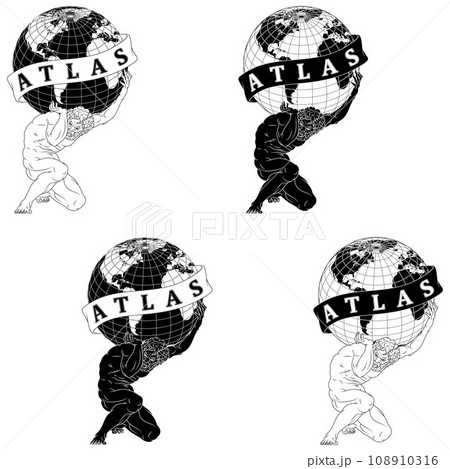 Titan Atlas holding the earth with ribbon Titan Atlas holding the earth with ribbon 108910316