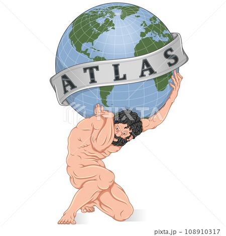 Titan Atlas holding the earth with ribbon Titan Atlas holding the earth with ribbon 108910317