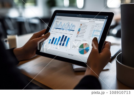 Close-up hand of Businessperson uses a tablet for analysis of business data Close-up hand of Businessperson uses a tablet for analysis of business data 108910713