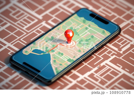 Isometric location track app on touchscreen smartphone 108910778