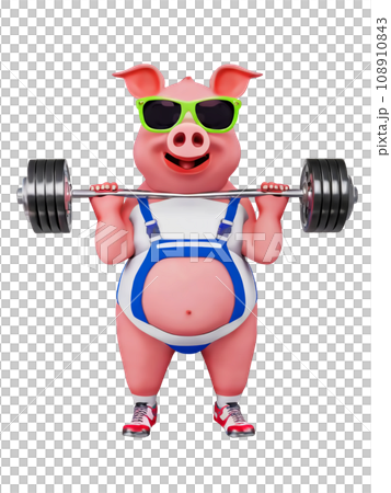 Illustration of a fat pig lifting weights and exercising [AI generated image] 108910843