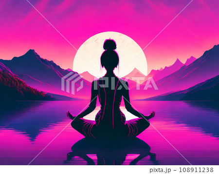 若いアジア人の女性が座禅を組んで瞑想するイラスト【AI生成画像】 108911238