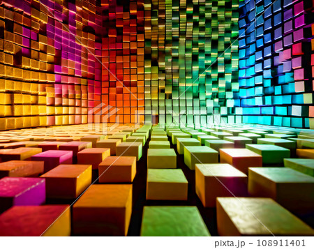 カラフルなキューブが配置された抽象的な背景【AI生成画像】 108911401