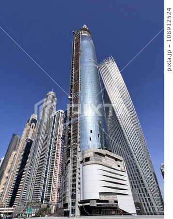 Dubai Marina skyscrapers and Jumeirah beach,Dubai,United Arab Emirates Dubai Marina skyscrapers and Jumeirah beach,Dubai,United Arab Emirates 108912524