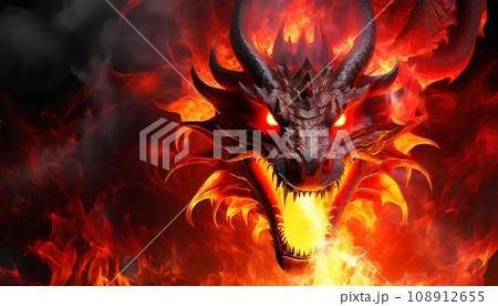AI生成画像：炎の中から現れたドラゴン 108912655