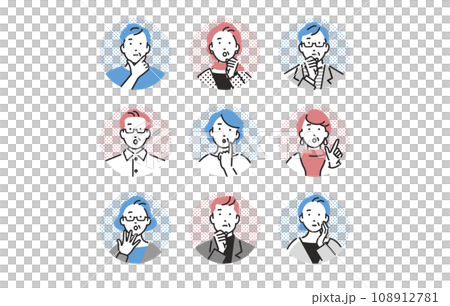 人物 疑問質問表情のシニアアイコンセット 108912781