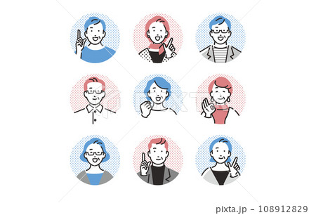 人物 笑顔でポーズをするシニアアイコンセット 人物 笑顔でポーズをするシニアアイコンセット 108912829