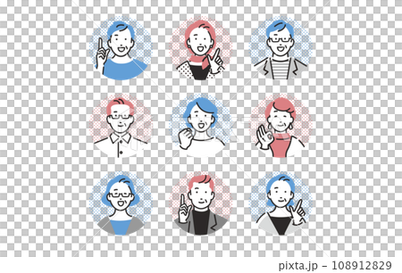 人物 笑顔でポーズをするシニアアイコンセット 人物 笑顔でポーズをするシニアアイコンセット 108912829