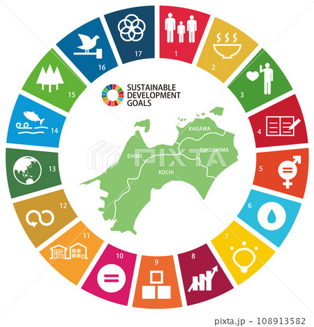 SDGs アイコンと四国 108913582