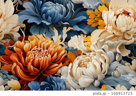 豊かな色彩のシックな菊の花の立体的イラスト Generative ai 108913725