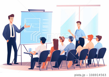 man pitching to committee venture capital, falt style 108914563