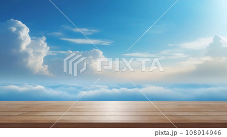 木の天板と青空の背景　AI画像 108914946